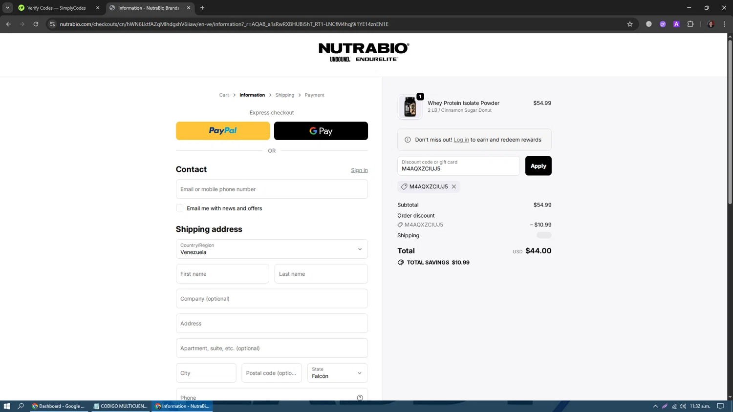 NutraBio discount code screenshot showing code M4AQXZCIUJ5 applied at NutraBio checkout page. Uploaded by SimplyCodes community member oooooi on Dec 12, 2025