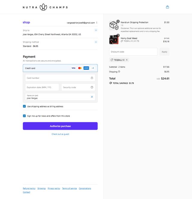 NutraChamps checkout page showing NutraChamps promo code box | Screenshot taken by SimplyCodes community member on Sep 9, 2025