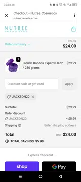 JACKSON20 coupon verification screenshot