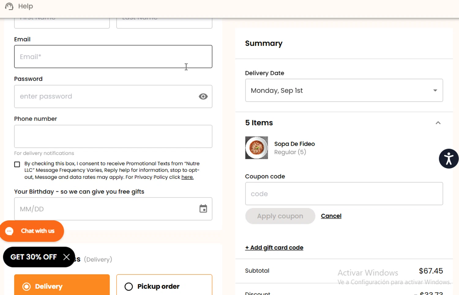 Nutre Meal Plan promo code screenshot showing code WILLFIT50 applied at Nutre Meal Plan checkout page. Uploaded by SimplyCodes community member ligthYA on Aug 27, 2025