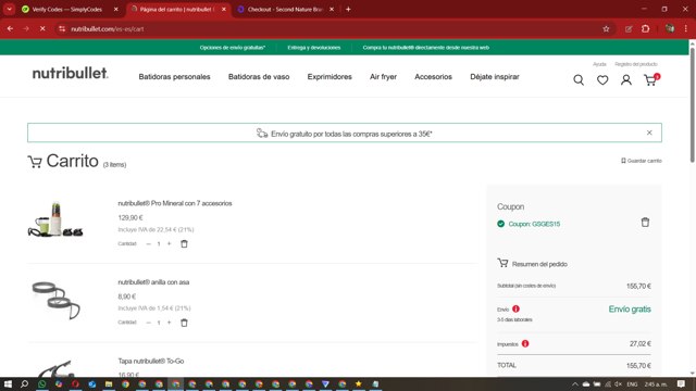 NutriBullet checkout page showing NutriBullet discount code box | Screenshot taken by SimplyCodes community member on Aug 23, 2025
