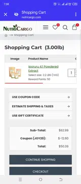 JOY20 coupon verification screenshot