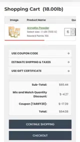 TARIFF20 coupon verification screenshot
