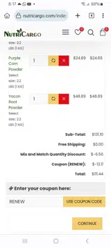 RENEW coupon verification screenshot