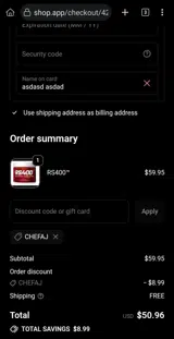 CHEFAJ coupon verification screenshot