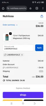 LABORDAYSALE coupon verification screenshot