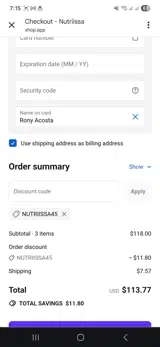 Nutriissa45 coupon verification screenshot
