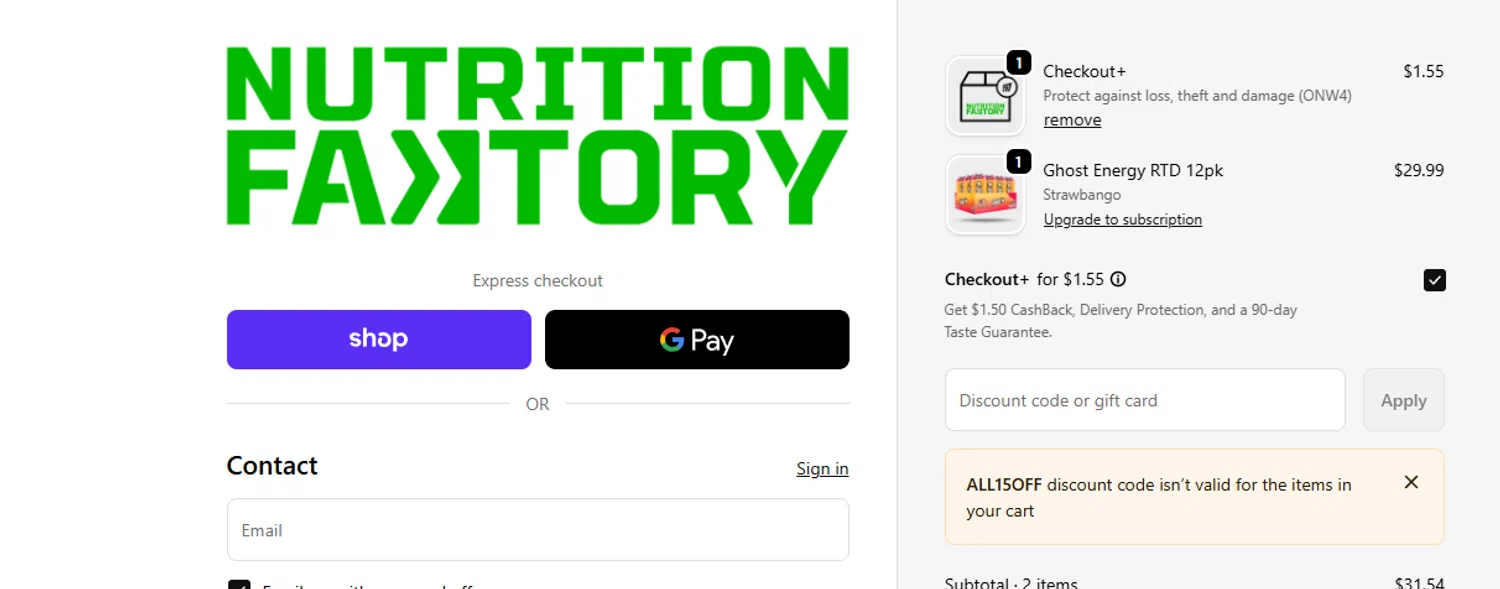 Nutrition Faktory discount code screenshot showing code APPONLY applied at Nutrition Faktory checkout page. Uploaded by SimplyCodes community member ashe1986 on Dec 30, 2025