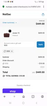 SOG coupon verification screenshot