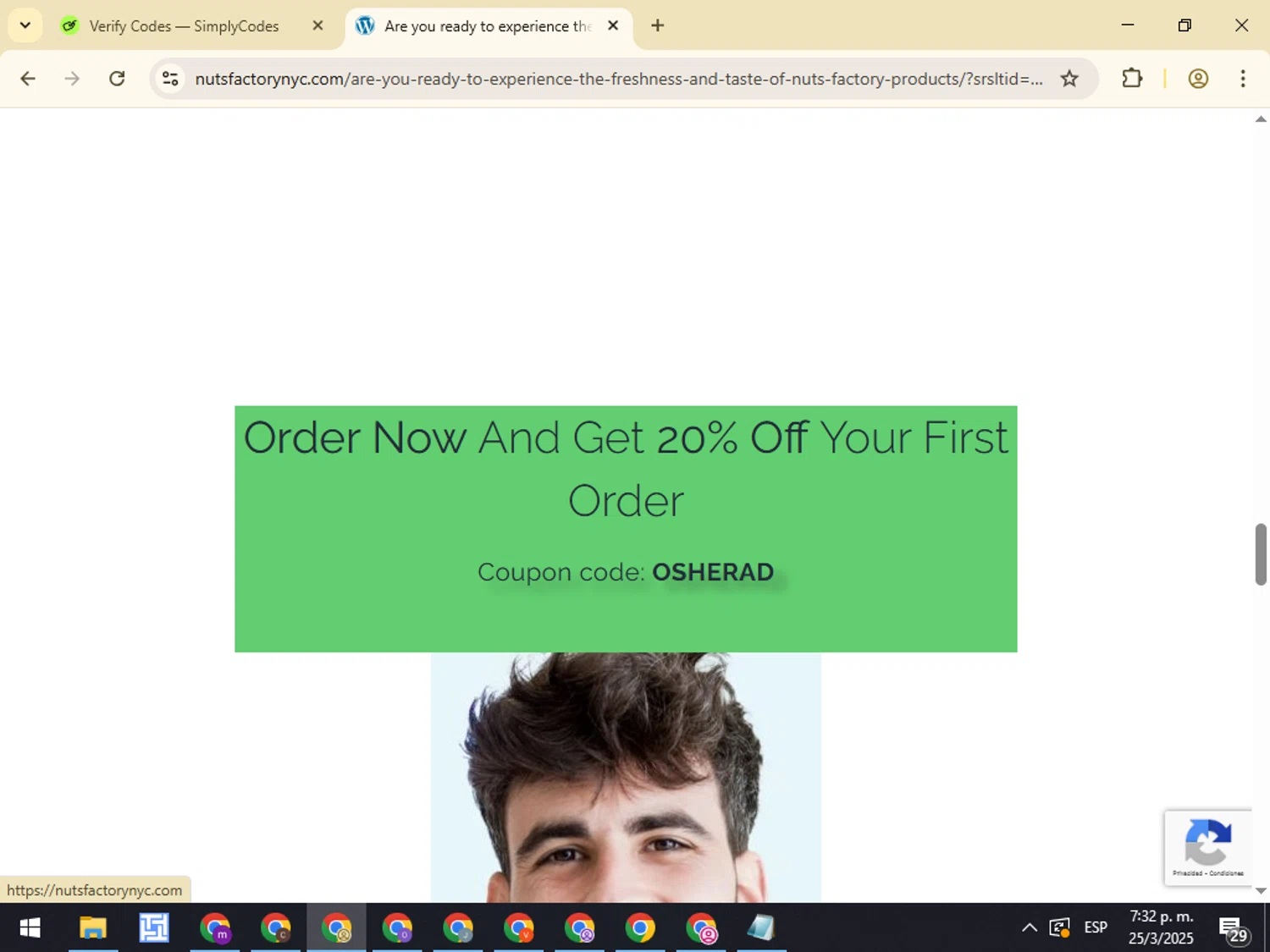 Nuts Factory checkout page showing Nuts Factory promo code box | Screenshot taken by SimplyCodes community member on Mar 25, 2025