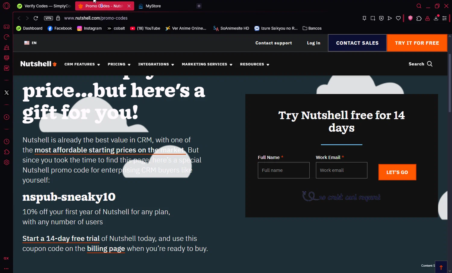 Nutshell coupon code screenshot showing code nspub-sneaky10 applied at Nutshell checkout page. Uploaded by SimplyCodes community member Ema007 on Jun 4, 2025