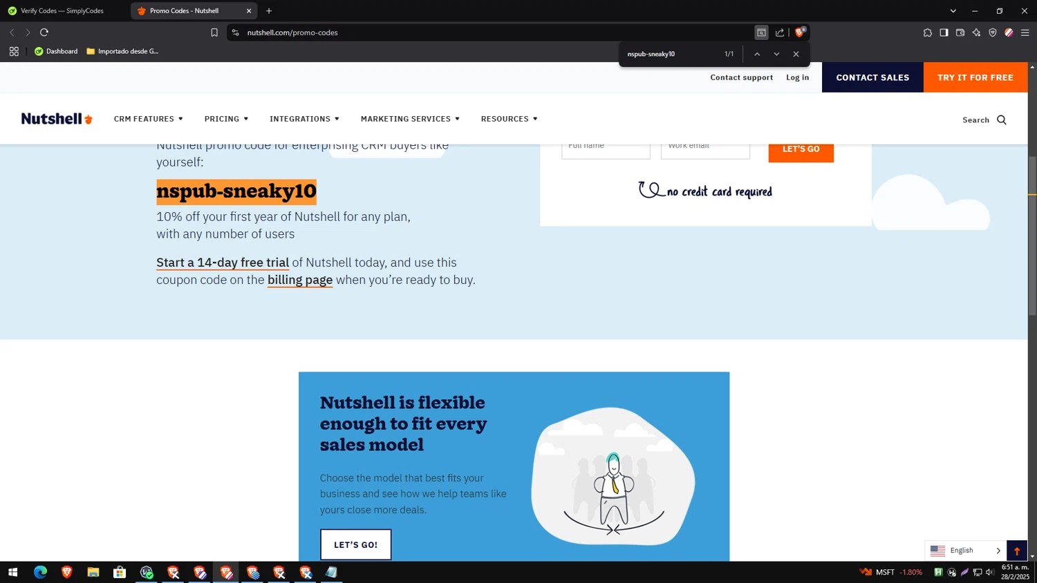 Nutshell checkout page showing Nutshell coupon code box | Screenshot taken by SimplyCodes community member on Feb 28, 2025