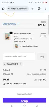 WELCOME10 coupon verification screenshot