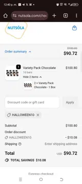 HALLOWEEN10 coupon verification screenshot