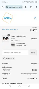 Hunter coupon verification screenshot