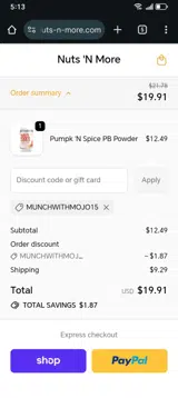 MUNCHWITHMOJO15 coupon verification screenshot