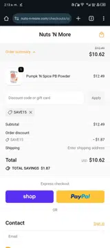 SAVE15 coupon verification screenshot