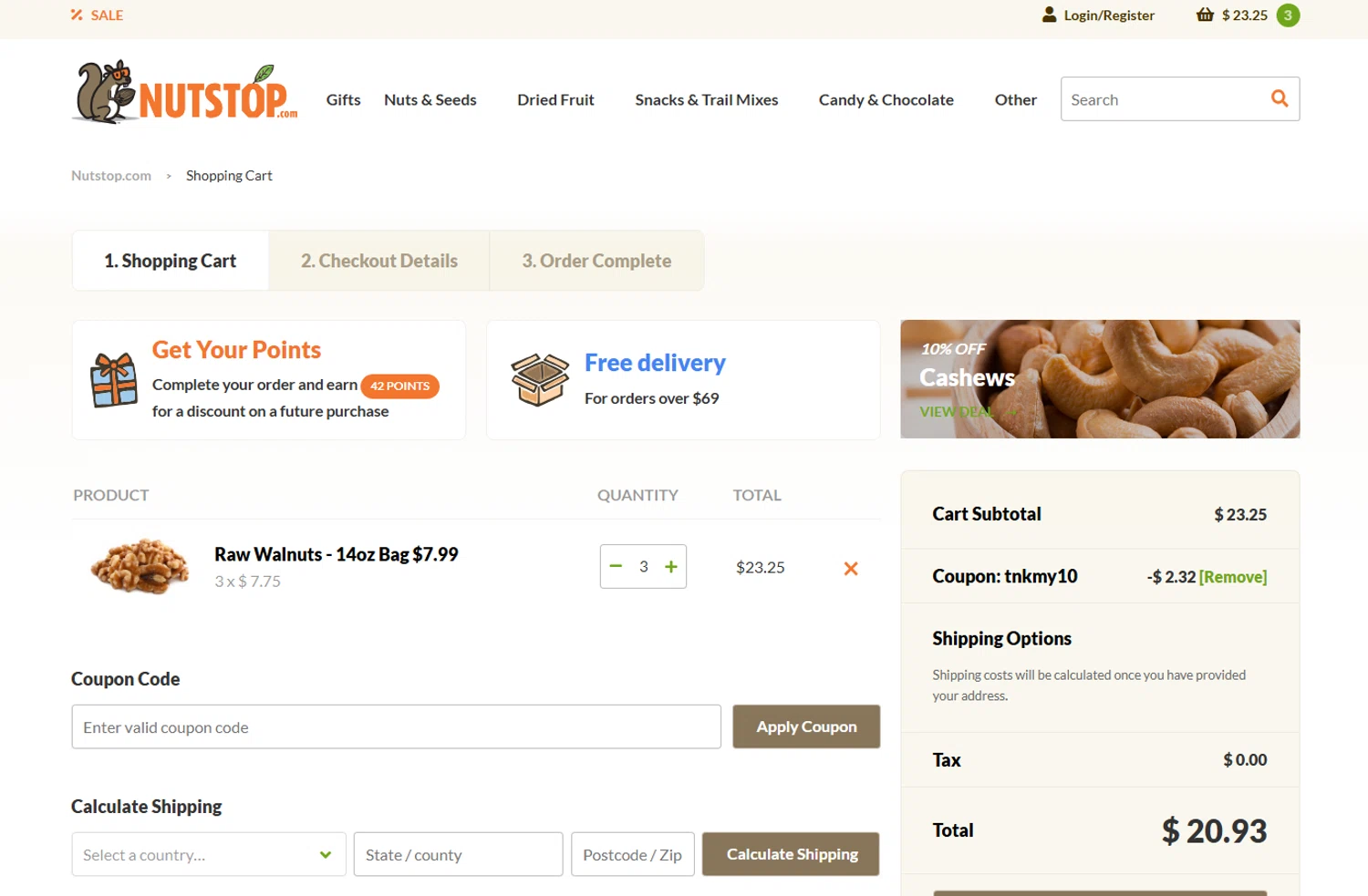 Nutstop.com checkout page showing Nutstop.com promo code box | Screenshot taken by SimplyCodes community member on Jan 14, 2026