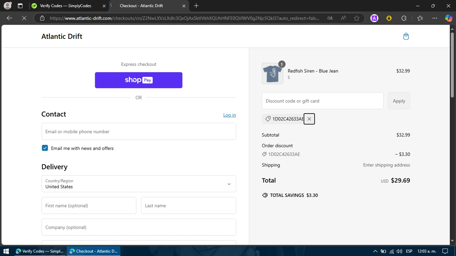 Nuud Care discount code screenshot showing code NUUD_LOVES_DISCOUNT_10 applied at Nuud Care checkout page. Uploaded by SimplyCodes community member Billy2222 on Feb 8, 2025