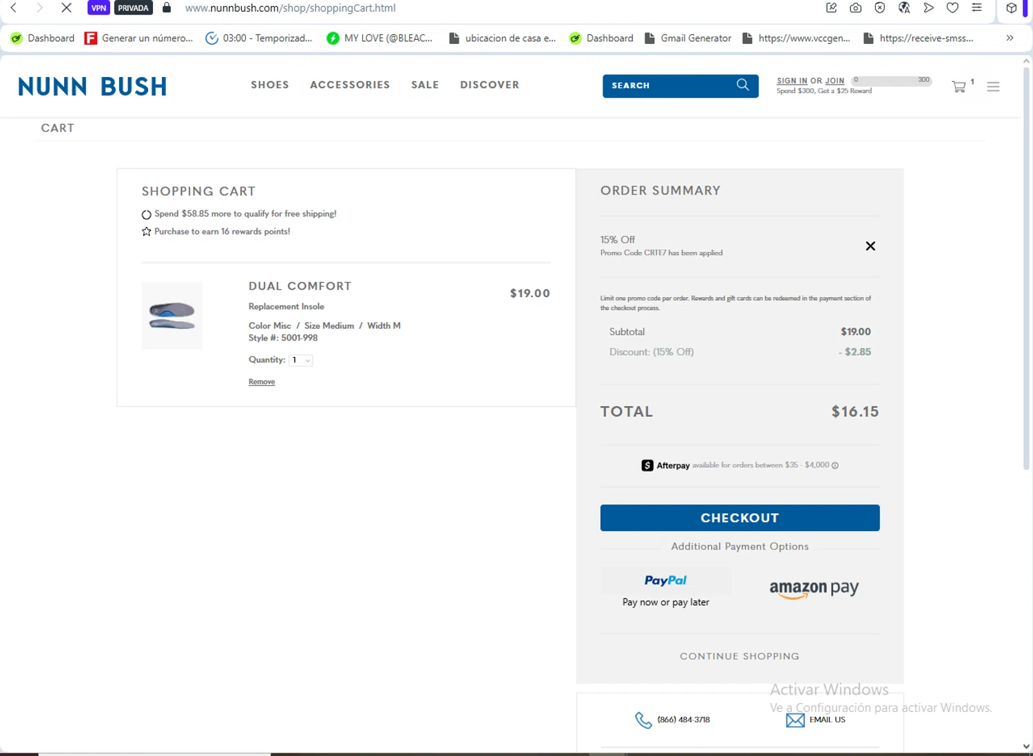 Nunn Bush checkout page showing Nunn Bush promo code box | Screenshot taken by SimplyCodes community member on Jan 3, 2026