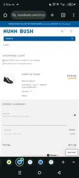Nunn Bush coupon verification screenshot