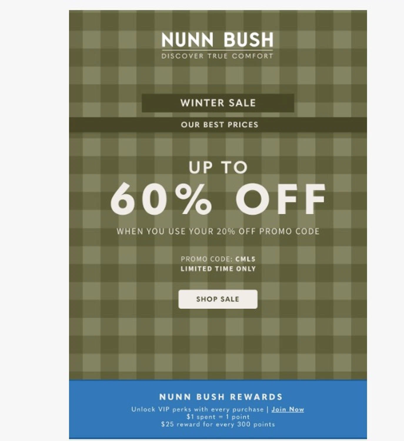 Nunn Bush promo code screenshot showing code cml5 applied at Nunn Bush checkout page. Uploaded by SimplyCodes community member RoYoK88 on Jan 6, 2026