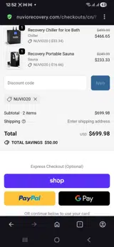 Nuvio20 coupon verification screenshot