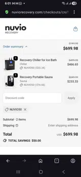 Nuvio50 coupon verification screenshot