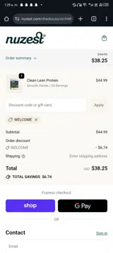 WELCOME coupon verification screenshot