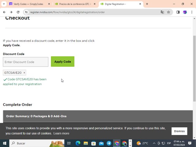 Nvidia checkout page showing Nvidia promo code box | Screenshot taken by SimplyCodes community member on Mar 7, 2024