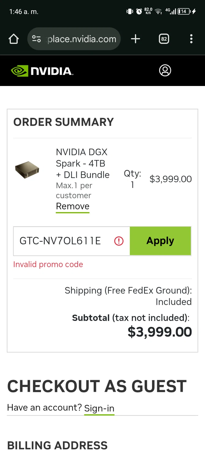 NVIDIA Marketplace promo code screenshot showing code GTC-NV7OL611E applied at NVIDIA Marketplace checkout page. Uploaded by SimplyCodes community member Ryan_Garcia on Jan 30, 2026
