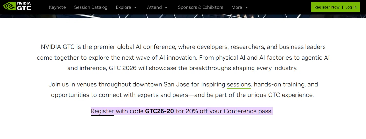 NVIDIA Marketplace promo code screenshot showing code GTC26-20 applied at NVIDIA Marketplace checkout page. Uploaded by SimplyCodes community member RonaldAcunaJr on Feb 11, 2026