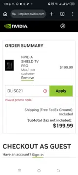 Nvidia Shield coupon verification screenshot