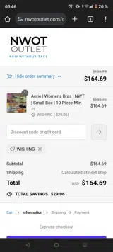 WISHING coupon verification screenshot