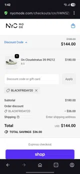 NYCMode coupon verification screenshot