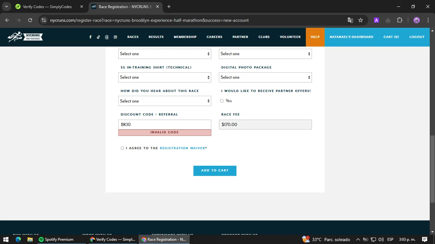 NYCRUNS discount code screenshot showing code BK10 applied at NYCRUNS checkout page. Uploaded by SimplyCodes community member jesusguqnipatwo on Feb 28, 2025