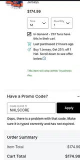 New York Islanders Shop coupon verification screenshot