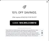 NHLWELCOME10 coupon verification screenshot