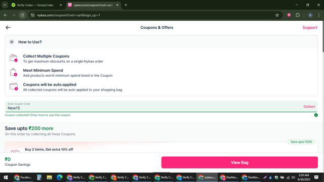 Nykaa checkout page showing Nykaa coupon code box | Screenshot taken by SimplyCodes community member on Aug 30, 2025