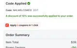 New York Rangers Shop coupon verification screenshot
