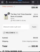 WELCOME10 coupon verification screenshot