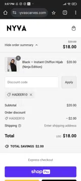 HADEER10 coupon verification screenshot