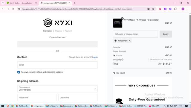 NYXI checkout page showing NYXI discount code box | Screenshot taken by SimplyCodes community member on Sep 3, 2025