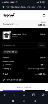 NYXYN coupon verification screenshot