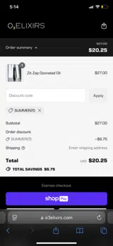 SUMMER25 coupon verification screenshot