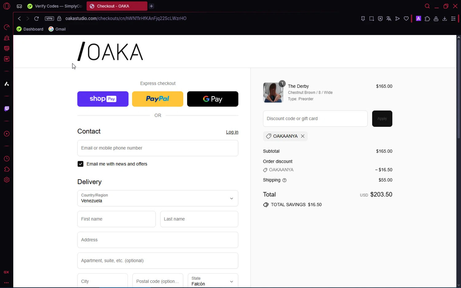 OAKA promo code screenshot showing code OAKAANYA applied at OAKA checkout page. Uploaded by SimplyCodes community member ShrewdPioneer2612 on Jul 25, 2025