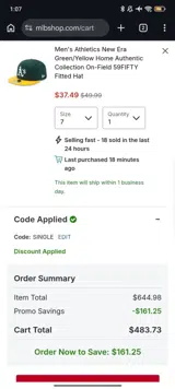 Oakland Athletics coupon verification screenshot