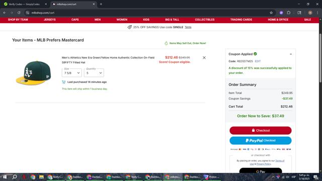 Oakland Athletics checkout page showing Oakland Athletics promo code box | Screenshot taken by SimplyCodes community member on Oct 5, 2025