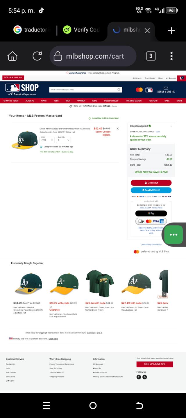 Oakland Athletics checkout page showing Oakland Athletics promo code box | Screenshot taken by SimplyCodes community member on Oct 5, 2025