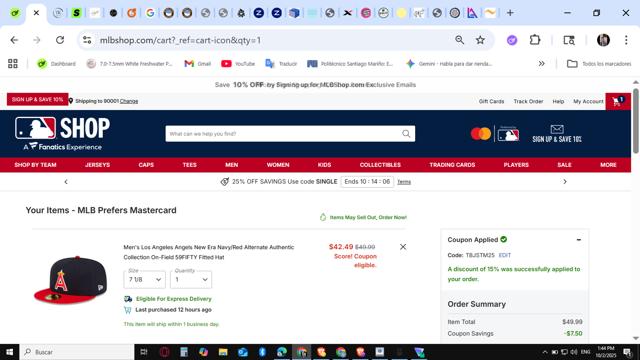 Oakland Athletics checkout page showing Oakland Athletics promo code box | Screenshot taken by SimplyCodes community member on Oct 2, 2025